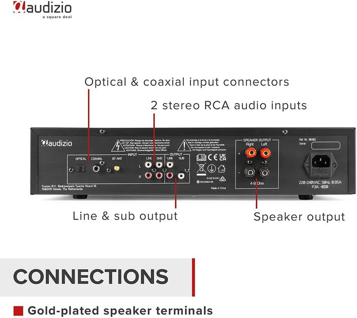 Audizio AD220B - HiFi-Stereo-Verstärker, Bluetooth Verstärker für Lautsprecher und HiFi Anlage, Ampl
