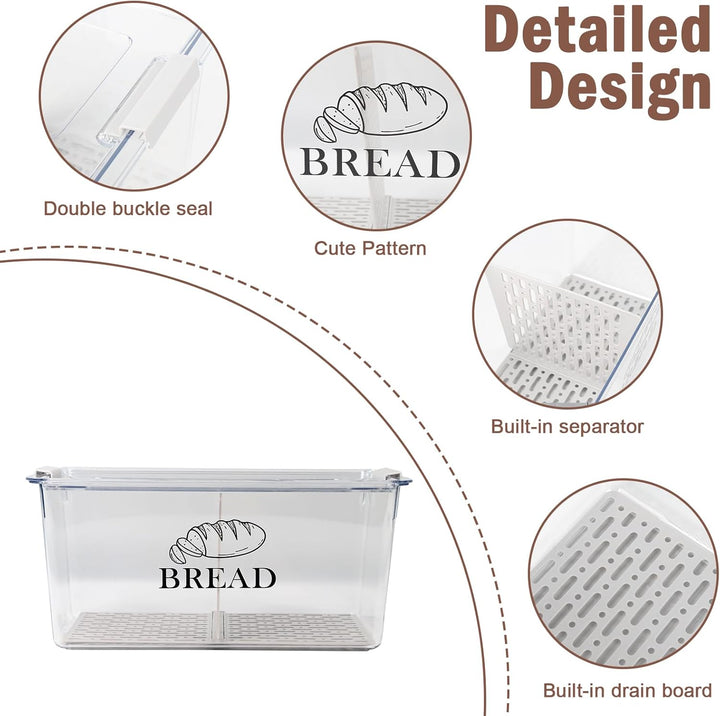 Brotkasten PET Transparent mit Trennwand, Deckel – stapelbare Brotbox mit Clipverschluss als praktis