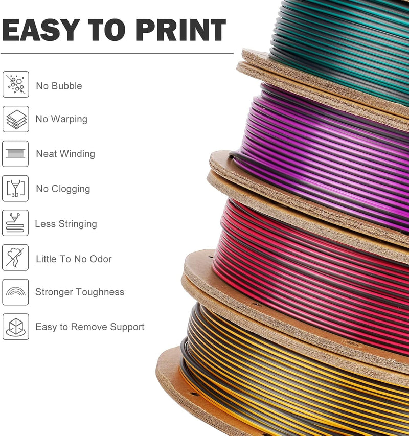 ERYONE Dual Zweifarbig Silk PLA Filament 1.75mm, 3D Printer Filament PLA +/-0.03mm, 4x250g /Pack, Bl