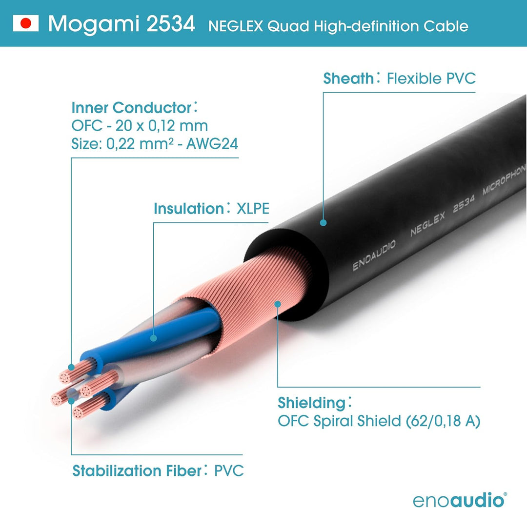 enoaudio Mogami 2534 Quad Stereo Paar (L,R) Audio Kabel | Neutrik Gold Cinch RCA | HiFi, 1,5 m, 1,5