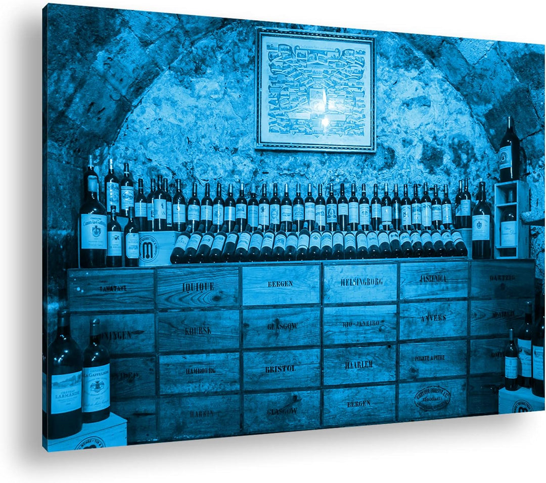 deyoli alter Weinkeller in Burgund Format 80x60 Effekt: Monocrome Blau als Leinwandbild, Motiv ferti