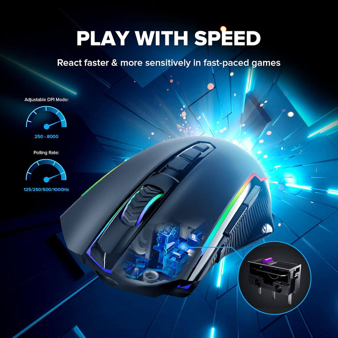 Redragon Gaming Maus Kabellose, RGB Wiederaufladbare Maus Gaming mit 9 Macro Editing Programmierbare