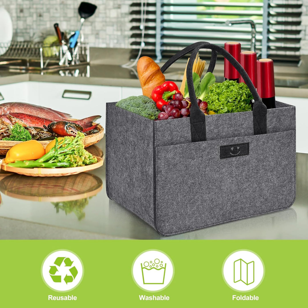 Filz Einkaufskörbe Filztasche 30L Einkaufskorb Faltbar Einkaufstasche mit Fächern, Filztasche Gross