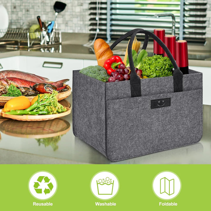 Filz Einkaufskörbe Filztasche 30L Einkaufskorb Faltbar Einkaufstasche mit Fächern, Filztasche Gross