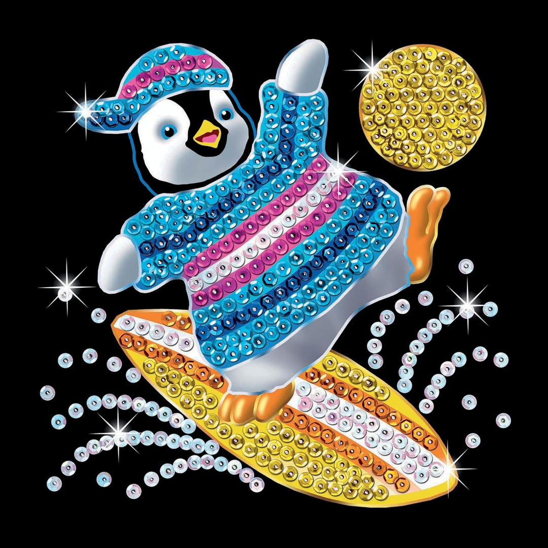 Kitfix - Sequin Art® 60 - Pinguin - Paillettenbild für Kinder- 20 x 20cm - 60min Bastelprojekt - Bas