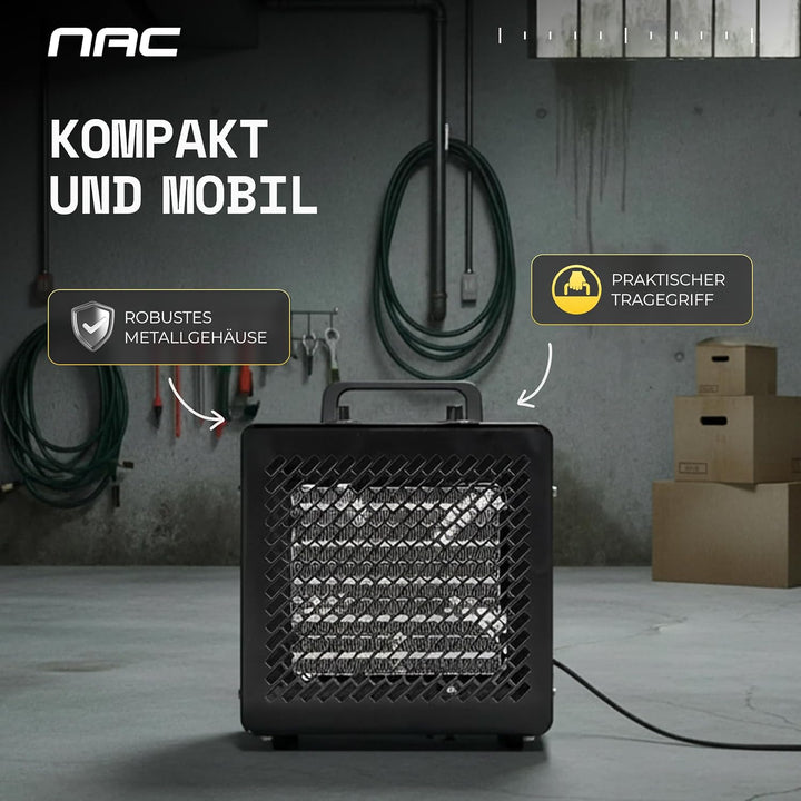NAC Elektrischer Keramik Heizlüfter 3000 Watt - Heizstrahler mit Thermostat, Heizung Elektrisch - He