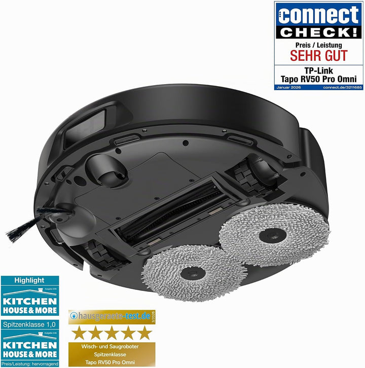 Tapo RV50 Pro Omni Saugroboter mit Wischfunktion, 15.000 Pa, Heisswasserwäsche bei 60 °C & Selbsttro