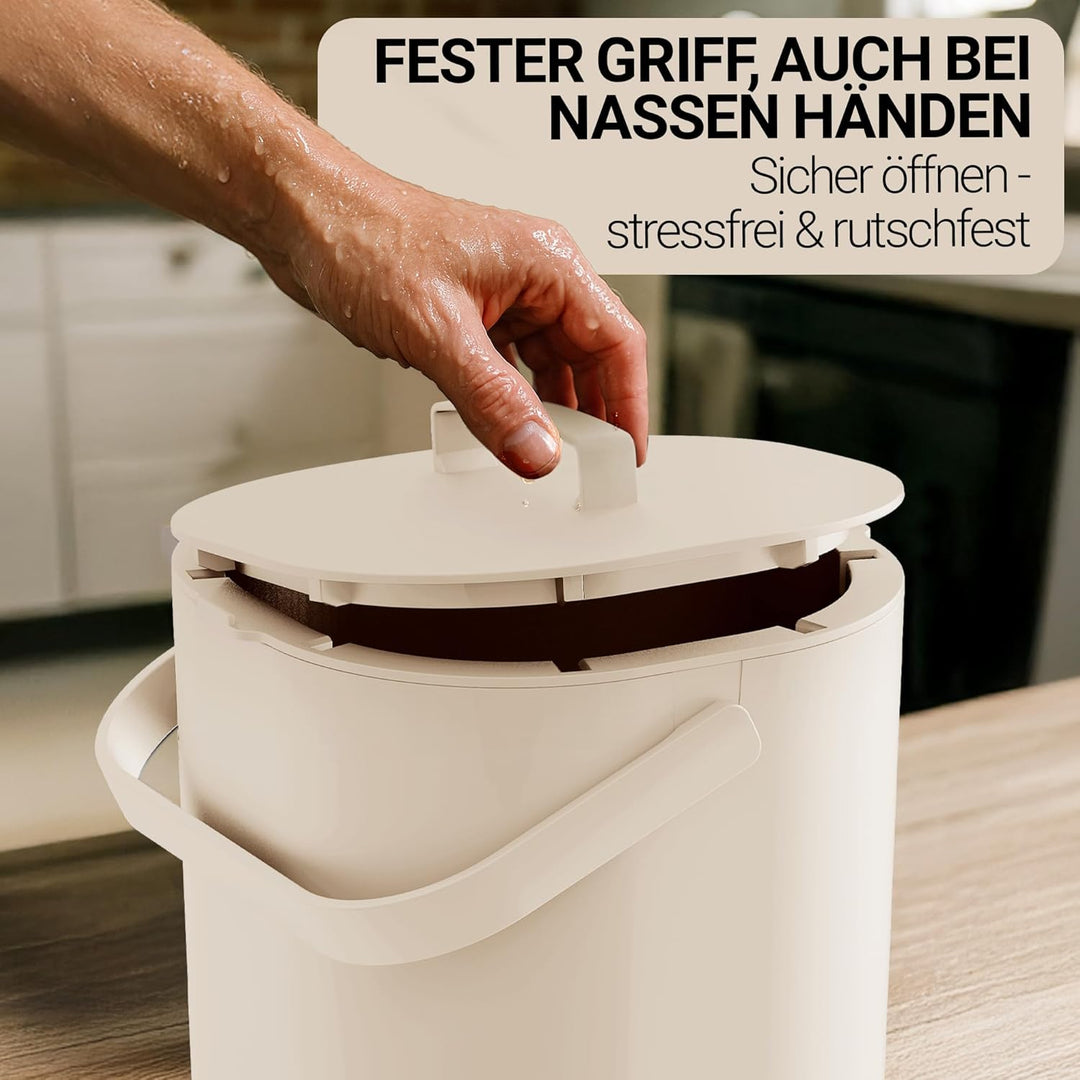 PTMS® Biomülleimer Küche 6L - Biomüll mit praktischem Deckel zum Einhängen & Innensieb - Spülmaschin