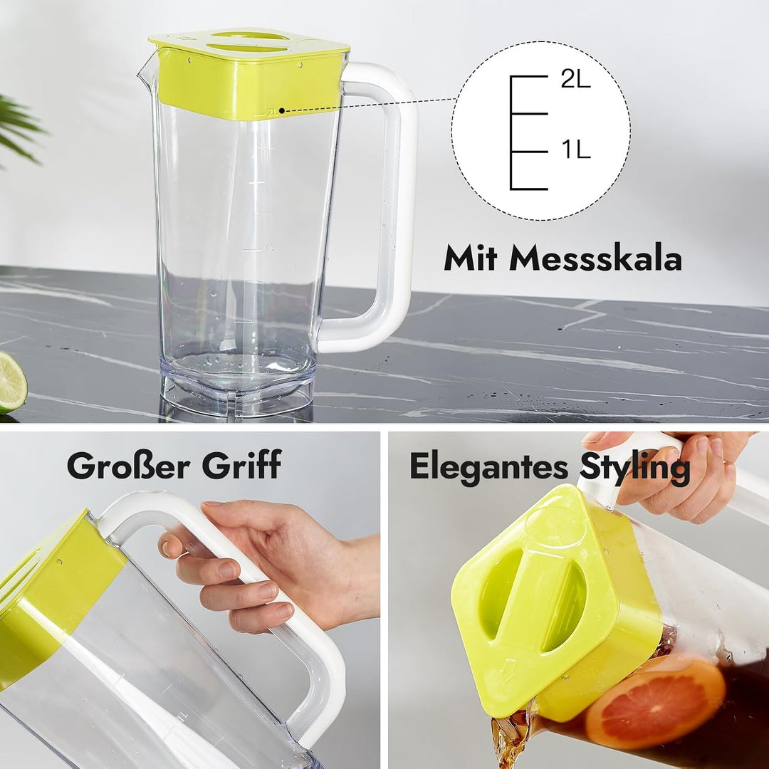 CURTA krug 2liter Wasserkrug Mit Deckel Mit Griff mit Skala, Kunststoff Für kühlschrank,2 liter pitc
