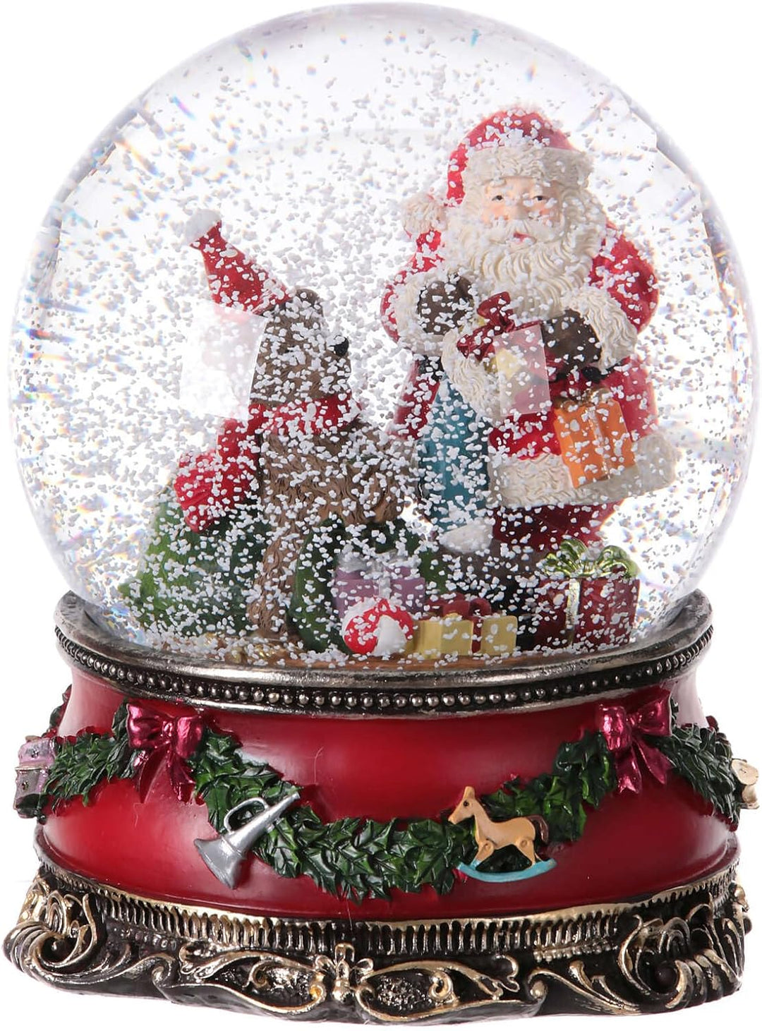 Weihnachten Schneekugel Musik Spieluhr (Weihnachtsmann mit Bär Ø20 cm), Weihnachtsmann mit Bär Ø20 C