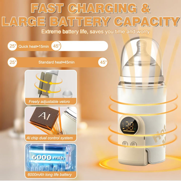Flaschenwärmer Baby unterwegs, 8000mAh Akku Tragbarer Flaschenwärmer Baby Mit LCD-Display &amp; Nachtlic