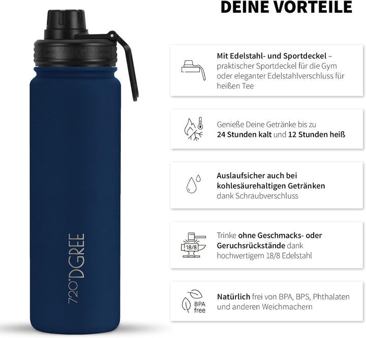720°DGREE Edelstahl Trinkflasche “noLimit” – 1200ml - Auslaufsicher, Kohlensäure geeignet, BPA-Frei