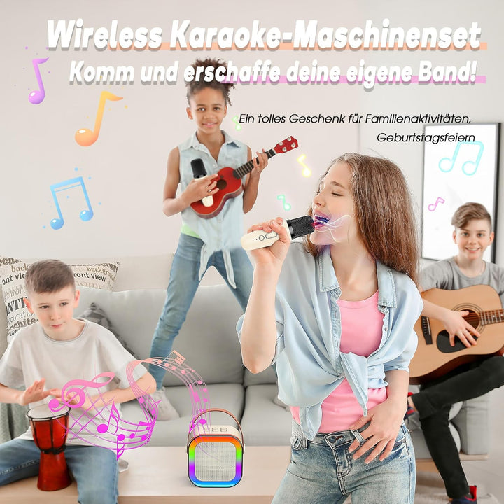 Kinder Geschenke Spielzeug für 3-12 Jahre, Tragbarer Karaoke Maschine mit 2 Bluetooth Karaoke Mikrof