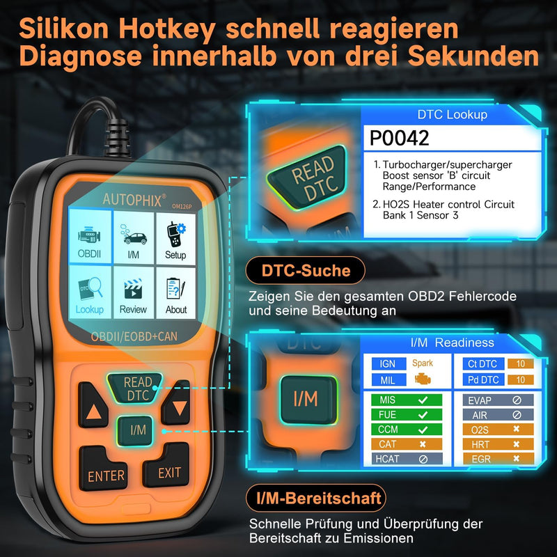 AUTOPHIX OM126P OBD2 Diagnosegerät Universal KFZ-Fehlercode-Lesegerät kfz diagnosegerät für alle Fah