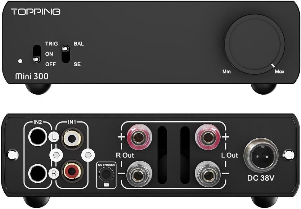 Topping Mini 300 Kompakter Desktop-Leistungsverstärker, 140 W x 2 TRS/RCA-Eingang, vollsymmetrischer