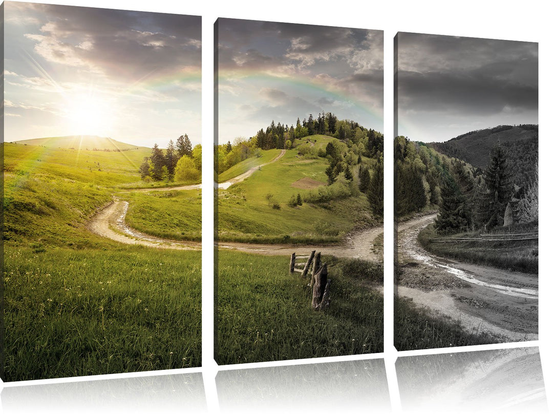 Pixxprint Verträumte Berglandschaft als Leinwandbild/Grösse: 3 Teilig (120x80) cm/Wandbild/Kunstdruc