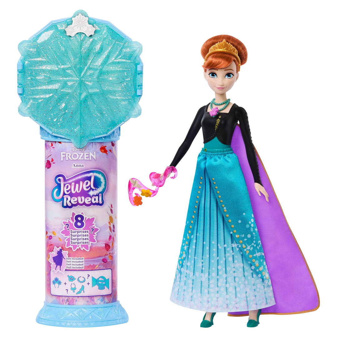 Mattel Disney Die Eiskönigin Anna-Modepuppe und Zubehörteile mit 8 Überraschungen, darunter schneefl
