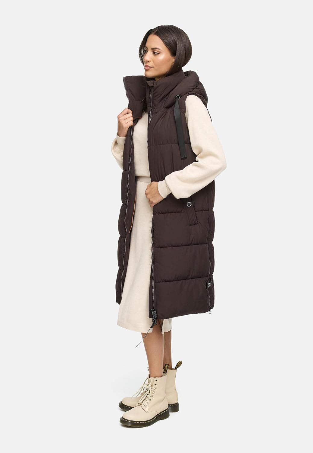 Navahoo Damen ärmellose Lange Outdoorweste warme Winterjacke Schnuffelchen XS-3XL M Choco, M Choco