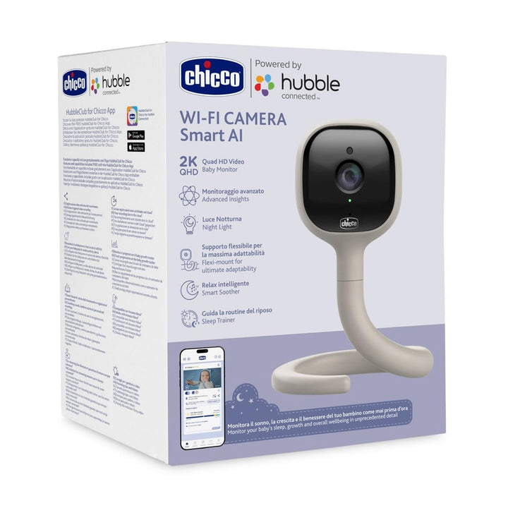 Chicco Video-Babyphone Wi-Fi Smart AI, 2K UHD Kamera mit Infrarot-Nachtsicht, dedizierte App, mehrfa