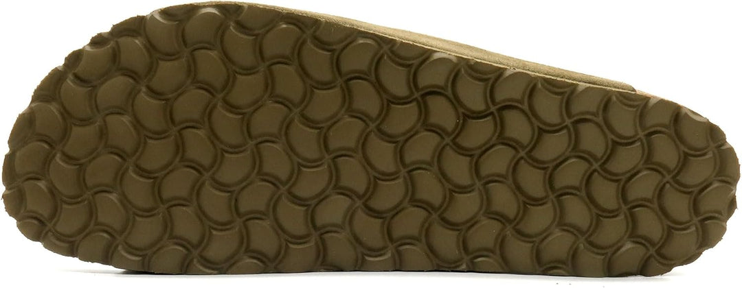 Casual Herren Pantoletten Nubuk Leder Sandalen Korksohle &amp; Echtleder Fussbett 39-47 42 EU Khaki, 42
