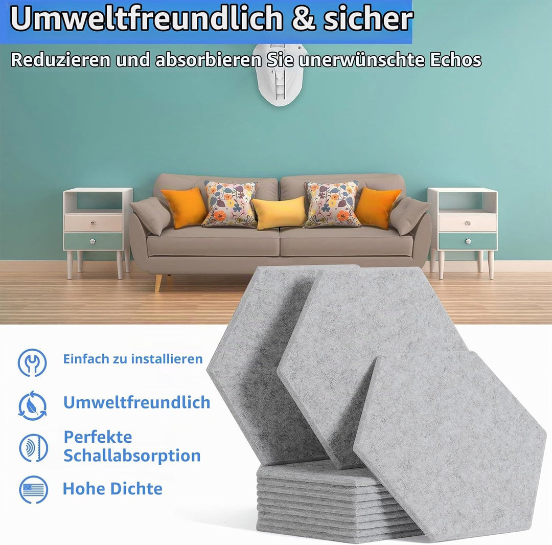 Rdutuok 18 Stück Selbstklebend Akustik Panel,30x26x1cm Hexagon Akustik Absorber Schallschutzplatten