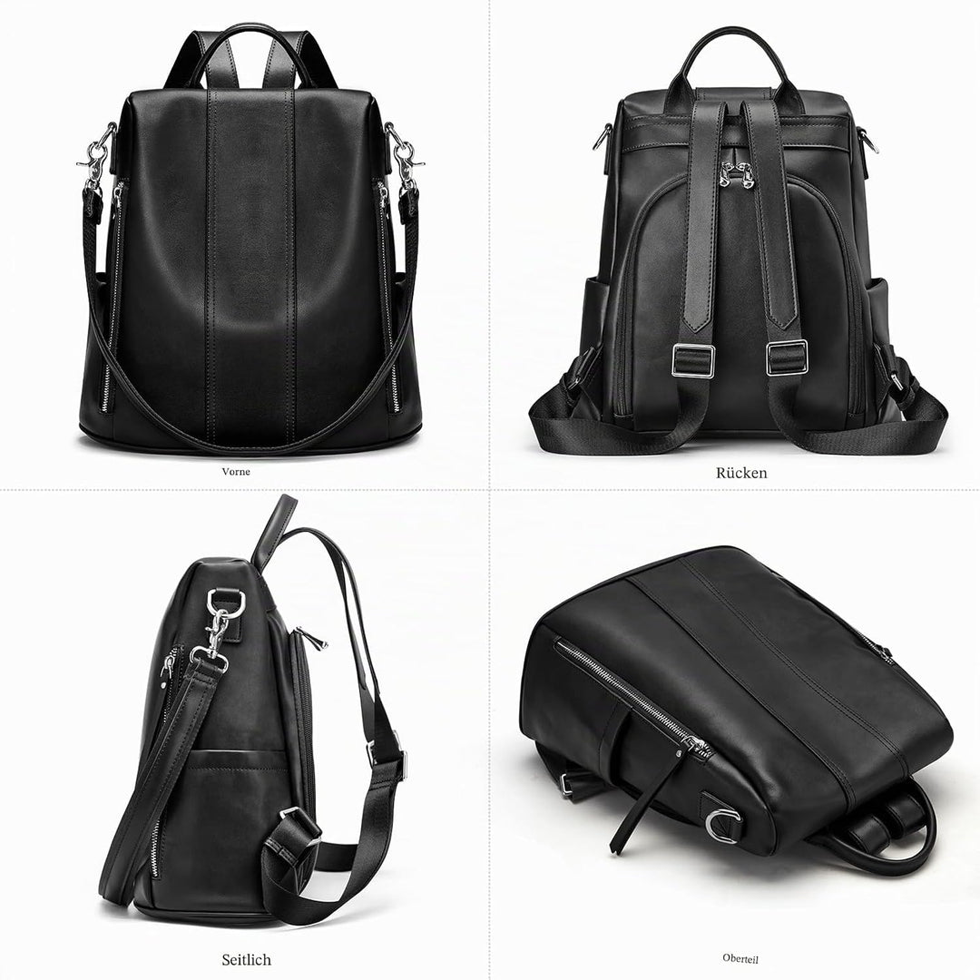 S-ZONE Damen Rucksack Wasserdicht Weiches Echtleder Anti Diebstahl Mode Schultasche Handtasche Casua