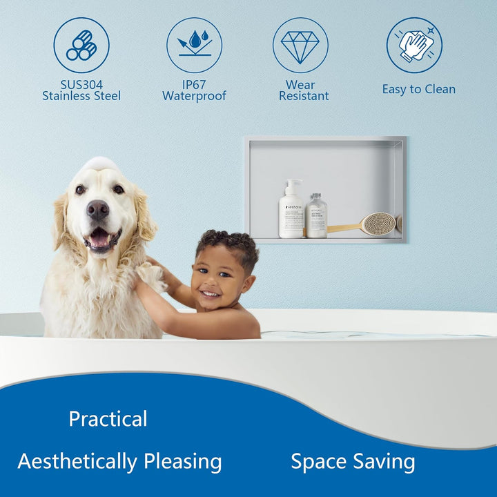 Neodrain Wandnische Dusche Edelstahl Duschnische Einzelregal Lagerung für Badezimmer 45 x 30 cm, Geb