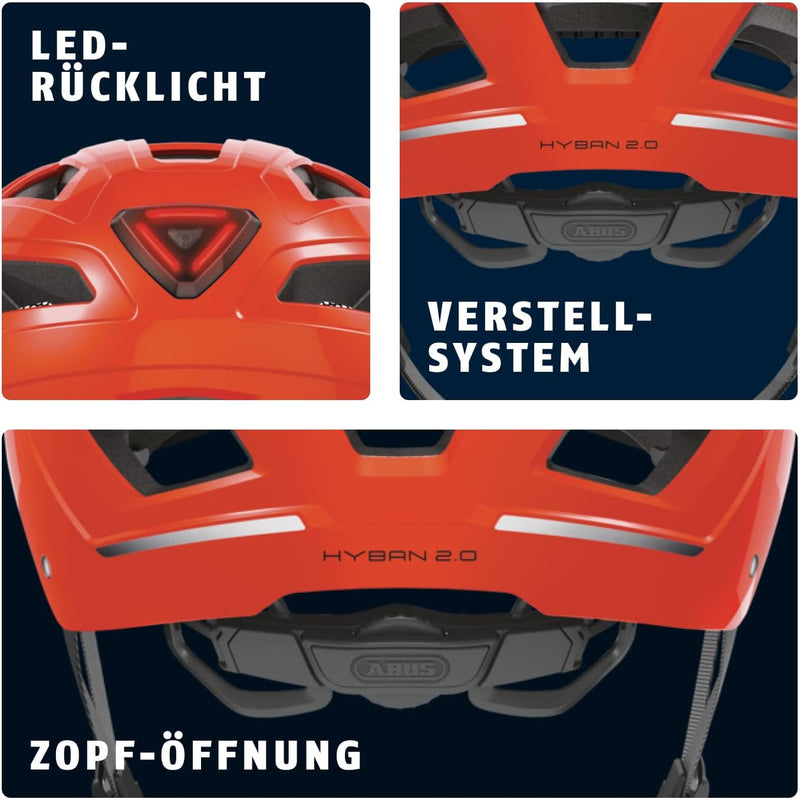 ABUS Stadthelm Hyban 2.0 - Fahrradhelm mit Rücklicht, ABS-Hartschale, guter Passform - für Damen und