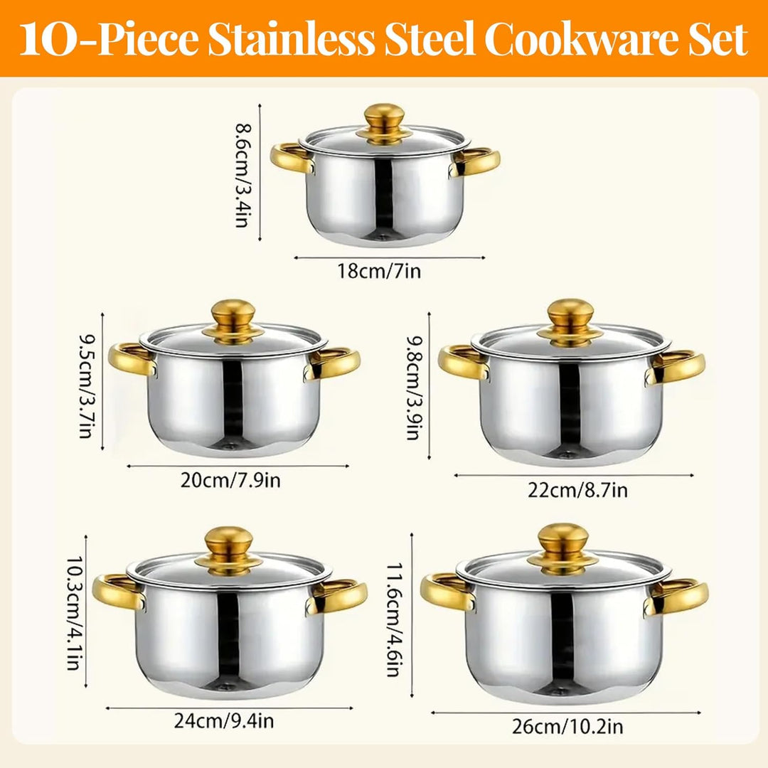 Topfset Induktion 5-teilig,Kochtopf Set mit Glasdeckel Stay-Cool-Griffe Messmarkierungen Ausgiessran