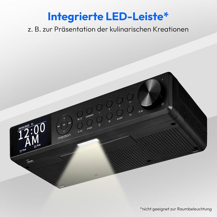 MEDION P66750 Küchen Unterbauradio (DAB+ Küchenradio, PLL UKW Radio, dimmbares TFT Farbdisplay, Koch