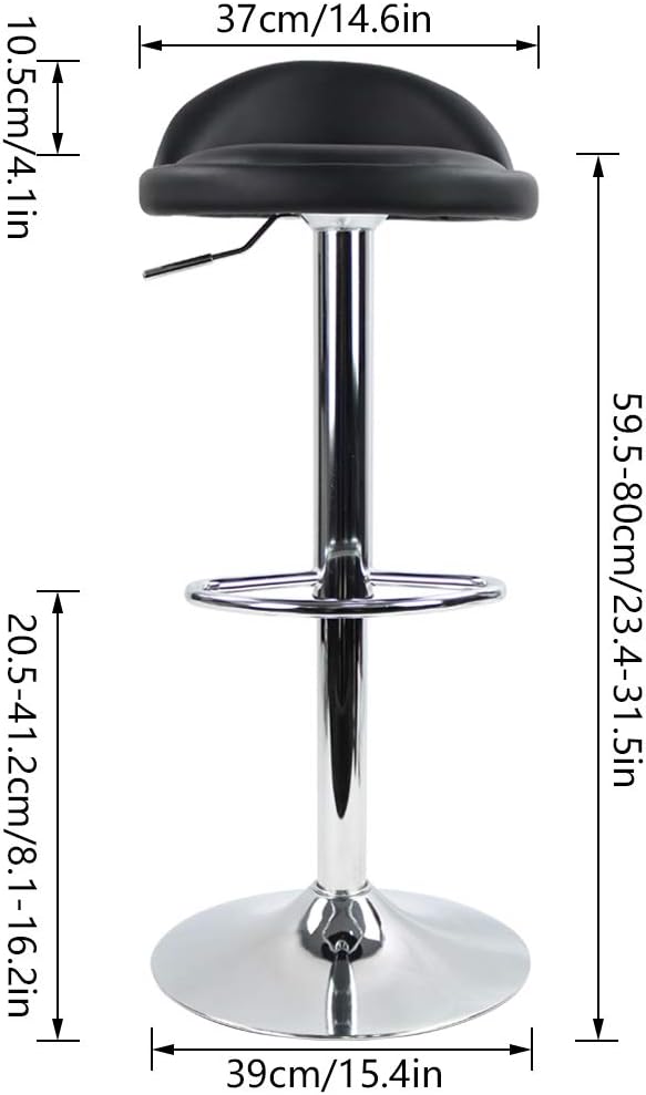 KKTONER Barhocker Tresenhocker höhenverstellbar 60-80cm mit Fussstütze PU Leder Schwarz, Schwarz