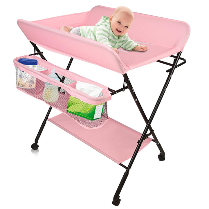 Wickeltisch Klappbar-Wickelkommode Babypflegetisch-Mobiler Wickelkombi mit Wickelauflage, Sicherheit