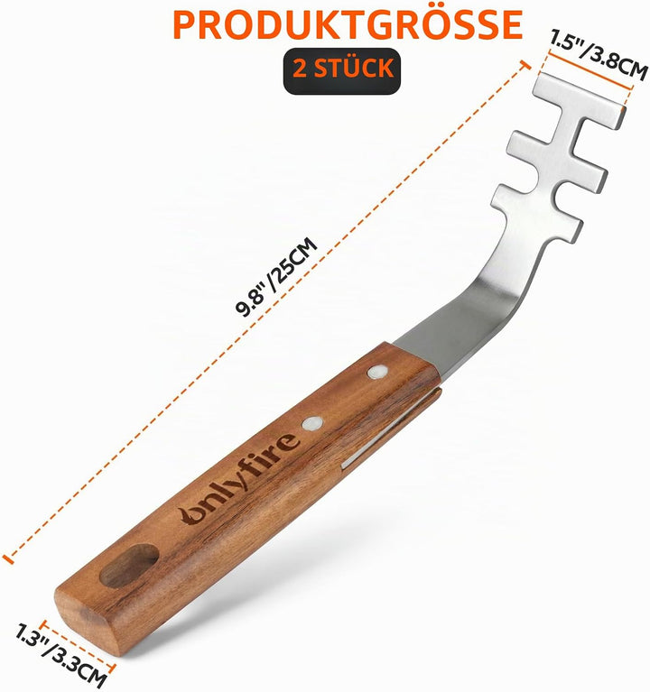 onlyfire Grillrostheber Edelstahl mit Holzgriff, Grillzubehör für Edelstahlroste und Grillrost Gusse