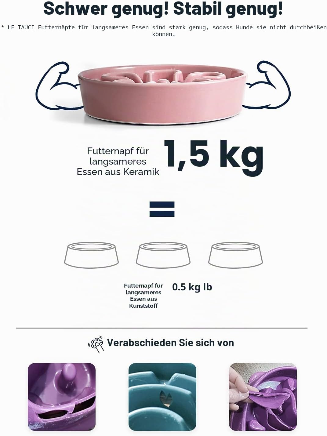 LE TAUCI Hundenapf aus Keramik, Antischlingnapf für Mittelgrosse und Kleine Hunde, Langsam Fressen u