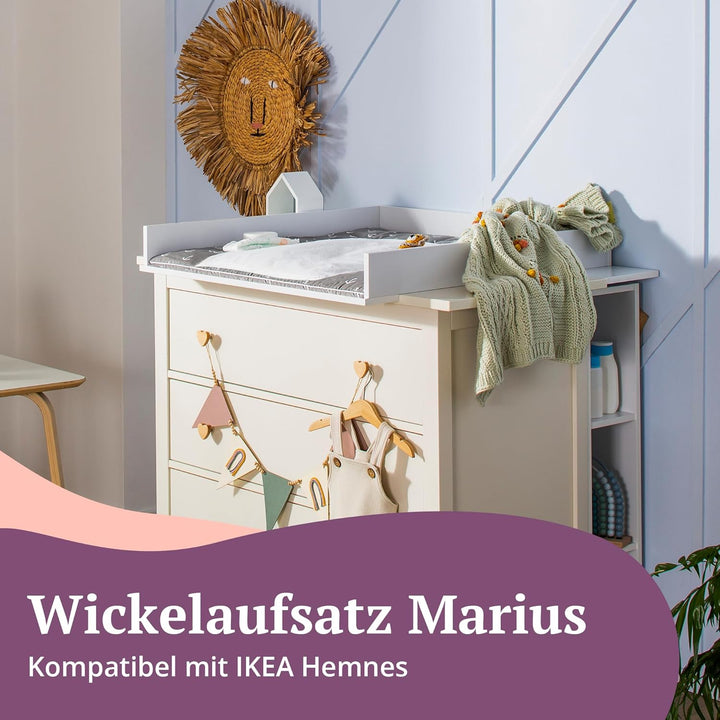 Puckdaddy Marius | Wickelaufsatz kompatibel mit IKEA Hemnes Kommoden u.Ä. | 108x80x10 cm | Wickelauf