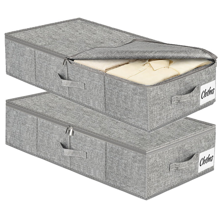 Unterbett Aufbewahrungsbox 17cm mit Deckel, 2 Stück Faltbar 50L Unterbettkommode, Waschbar Kleiderau