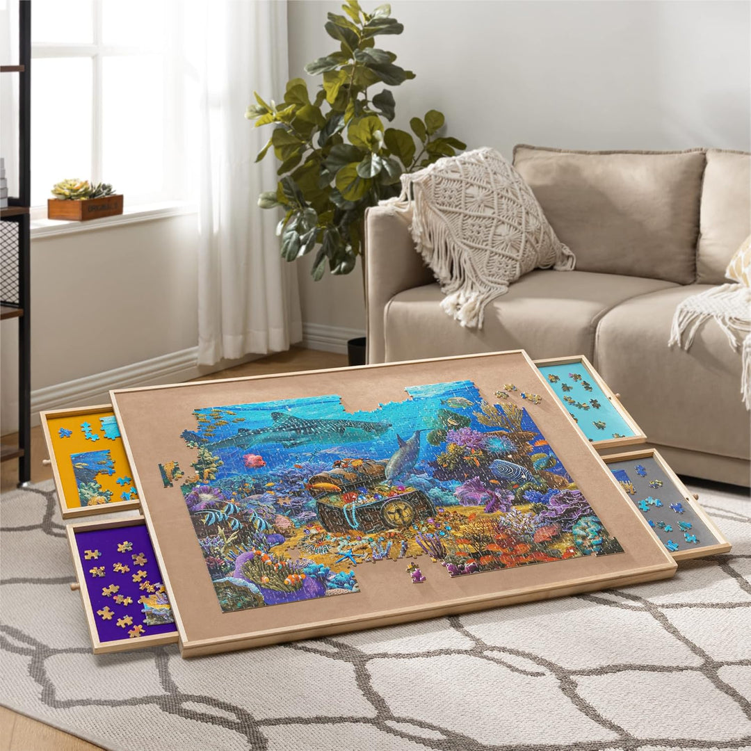 Becko US Puzzle Board with Adjustable Bracket & 4 Puzzle Drawers Square Puzzle Table with Non-Slip S