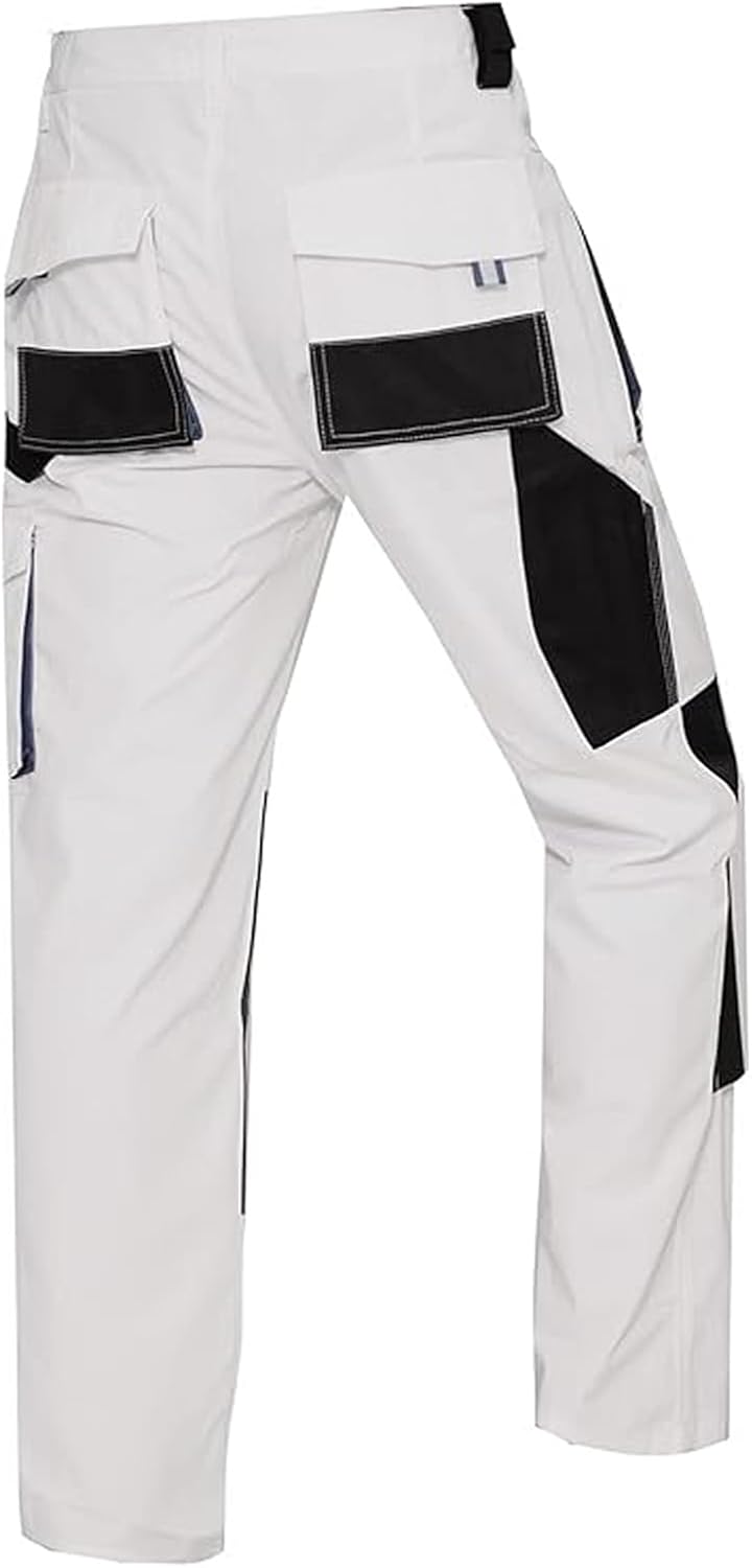 WORK IDEA Herren-Arbeitshose mit Oxford-Knietaschen, strapazierfähigem Canvas S Weiss, S Wei&amp;