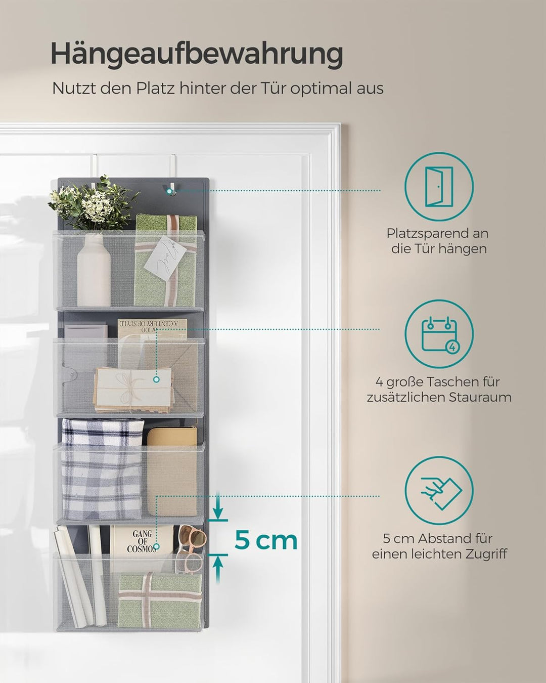 SONGMICS Hängeorganizer mit 4 Taschen, 2er Set Kleiderschrank-Organizer, Hängeaufbewahrung, Tür-Orga