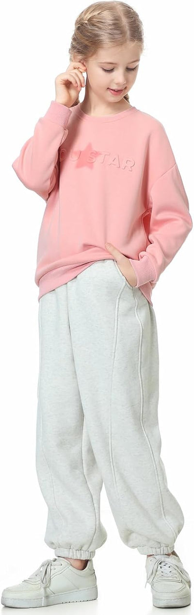 Rolanko Jogging Hose für Mädchen, Baumwoll Fleece Sport Joggers Trainingsanzug mit Mehreren Taschen