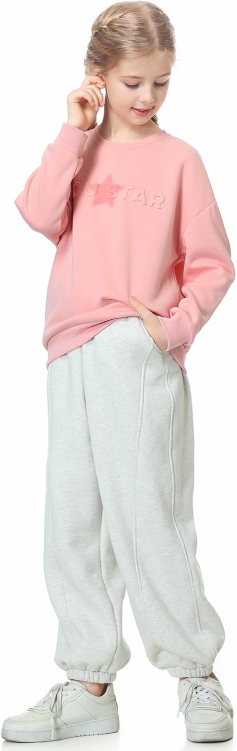 Rolanko Jogging Hose für Mädchen, Baumwoll Fleece Sport Joggers Trainingsanzug mit Mehreren Taschen