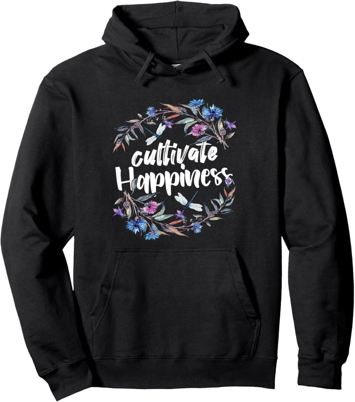 Cultivate Happiness - Watercolor Quote Saying Pullover Hoodie