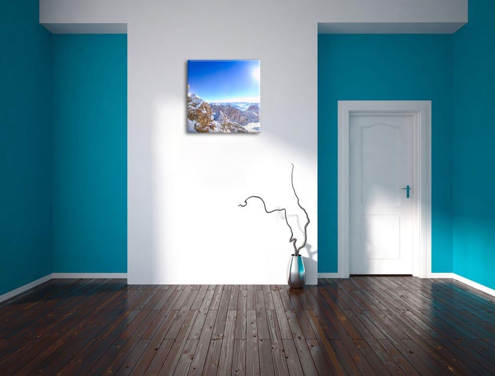 Zugspitze im Sonnenlicht, Format: 70x70 auf Leinwand, XXL riesige Bilder fertig gerahmt mit Keilrahm