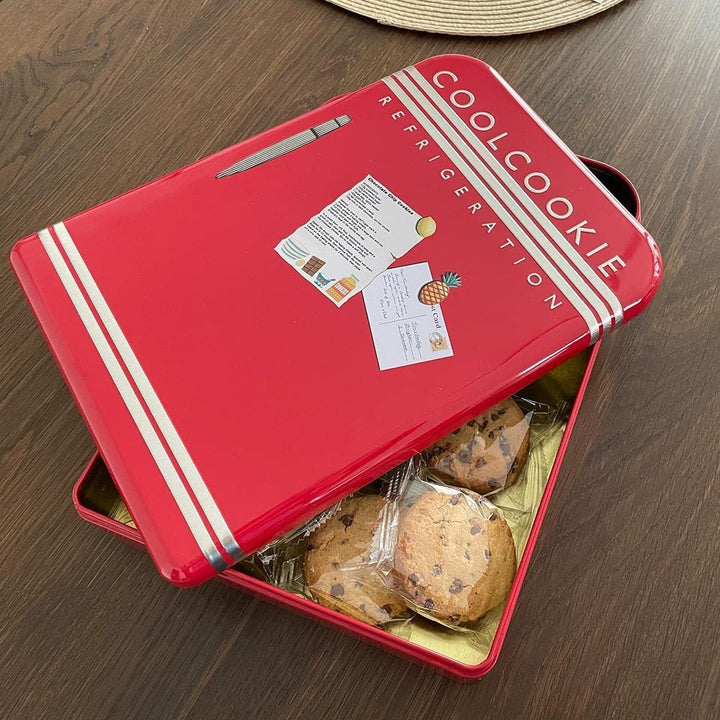 Blechdose in Retro-Stil Mini-Kühlschrank Aufbewahrungsdose 20 cm x 28 cm, lebensmittelecht, mit POWE