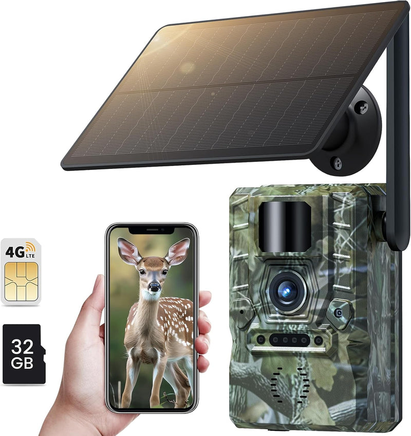XTU 4G Wildkamera mit SIM Karte - LTE Solar Wildtierkamera mit Handyübertragung App,PIR Bewegungsmel