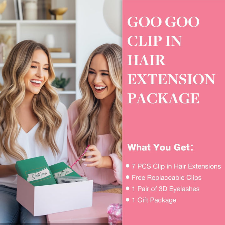GOO GOO Echthaar Extensions Clip, 35cm 14 Zoll 120g 7 Stück Dunkelbraun bis Schmutzig Blond Clip in