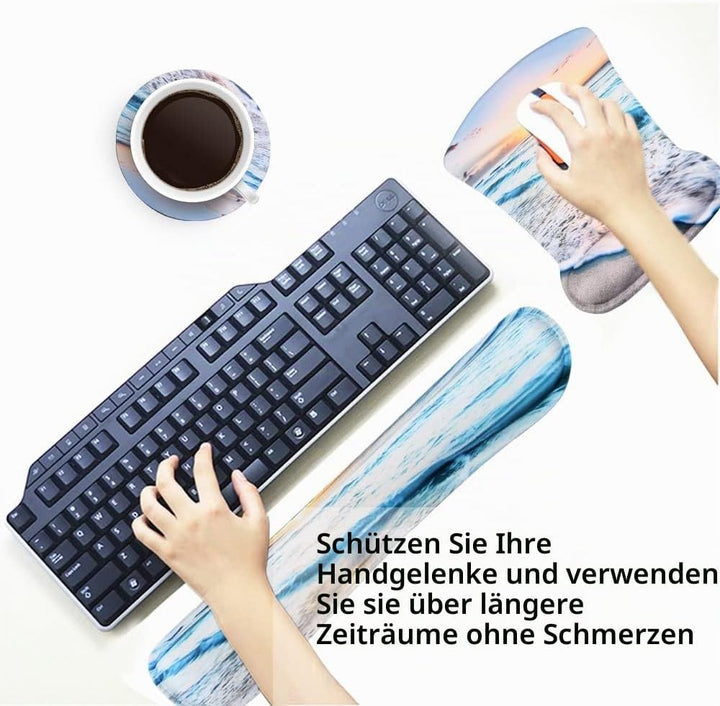 Mauspad mit Handauflage, Mauspad mit Gelkissen und Ergonomische Memory Foam Tastatur Handgelenkaufla