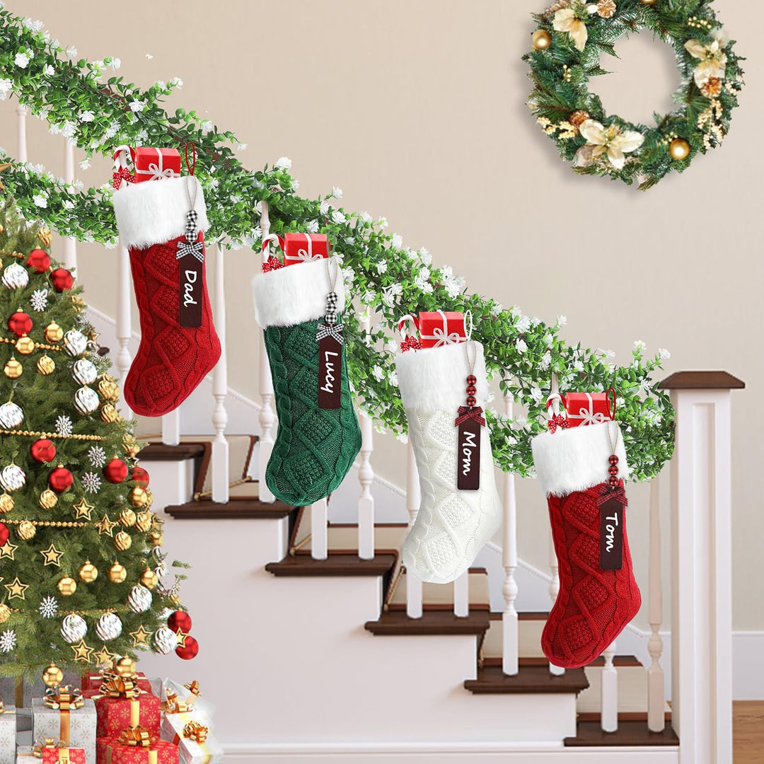 SEBOVIM Weihnachtsstrumpf 4er Set 46cm Grossen Nikolausstiefel Gestrickt Nikolausstrumpf für Weihnac