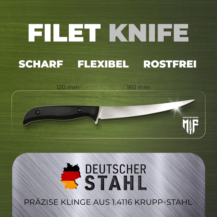 Messerfieber® Filetiermesser 16 cm [Mit Edelstahlklinge & T10-Griff] – inkl. Kydex-Scheide – Filetie