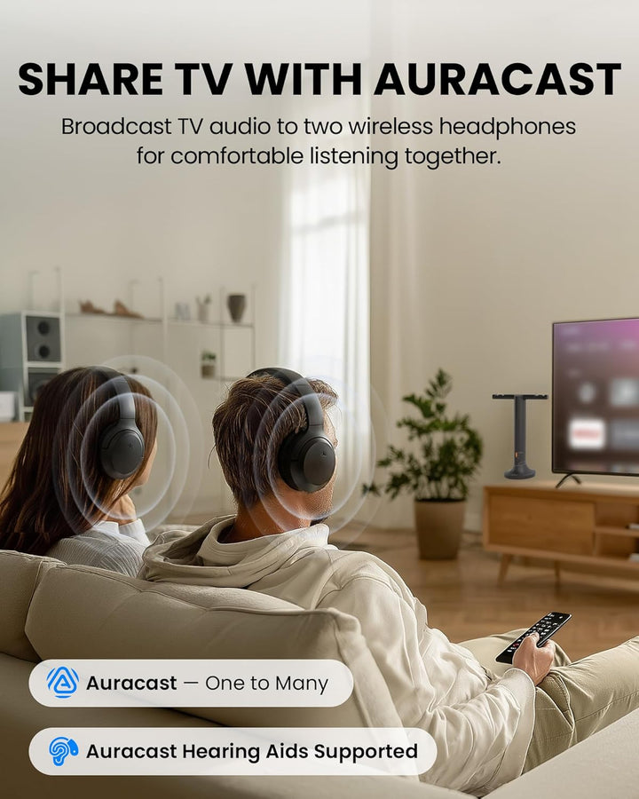 Avantree Duet Aura – Auracast Dual Wireless Kopfhörer für TV mit HDMI ARC, TV-Audiosystem für Senior